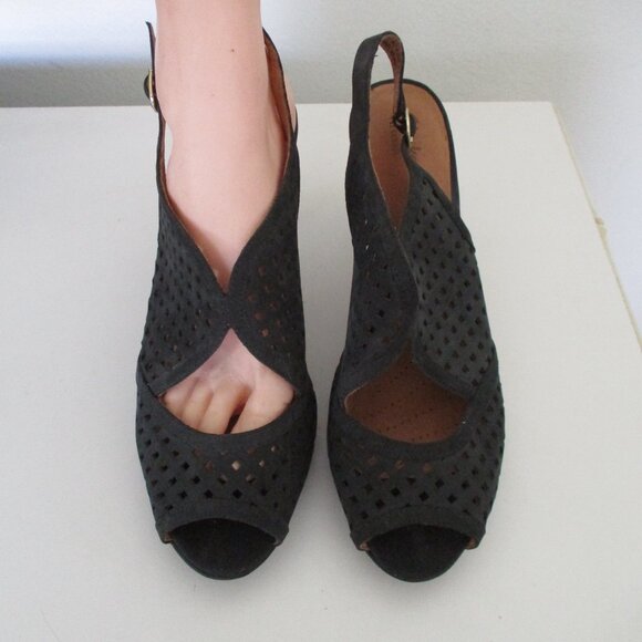 Clarks Artisan Womens Black Suede Lasercut Slingback Platform Peep Heel - 11M - Picture 4 of 9